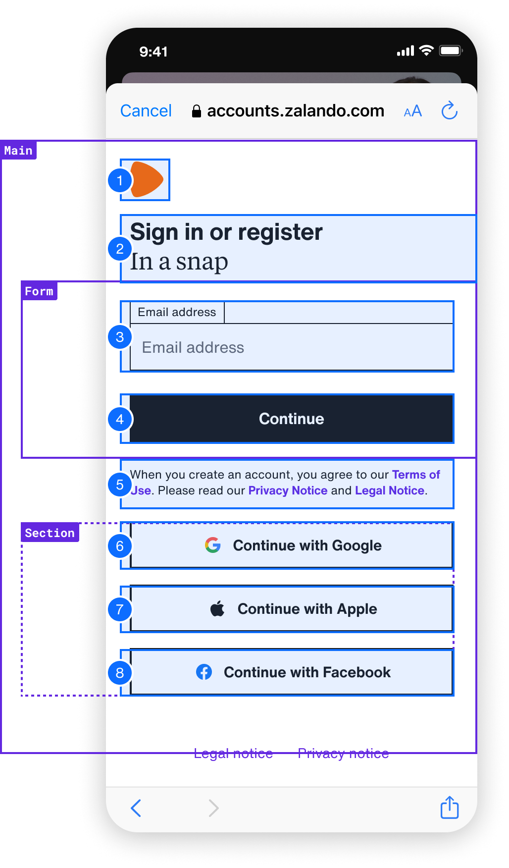 Zalando registration screen